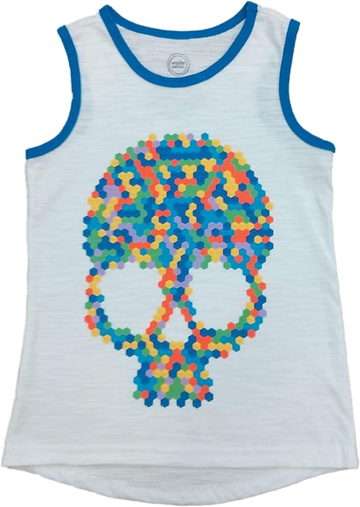 Boys White Graphic 3D Skull Athletic Tank Top T-Shirt Muscle Tee Shirt XS 4/5