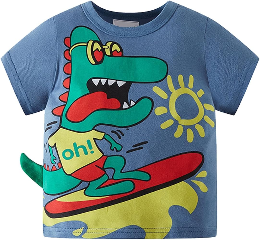 Boy 3 Toddler Kids Baby Boys Summer Cartoon Cool Dinosaur Short Sleeve Crewneck T Shirts Top Boys for Christmas