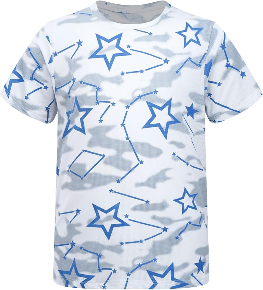 Girls Athletic Shirts Boys Short Sleeve Stars Print Quick Dry Sports Tops Casual Summer Tee Activewear