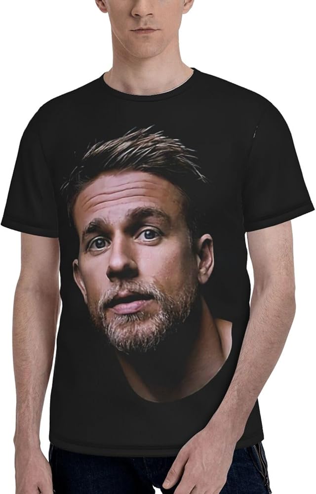 Charlie Hunnam T Shirt Men's Summer Fashion Casual Round Neckline Short Sleeve Cotton Tee Top