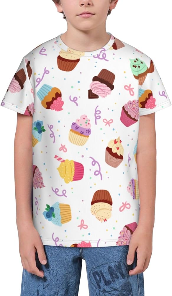 Delicious Cupcakes Neutral Teen Boys Short Sleeve Crew Neck T-Shirt Casual Tee Tops for Youth Kids