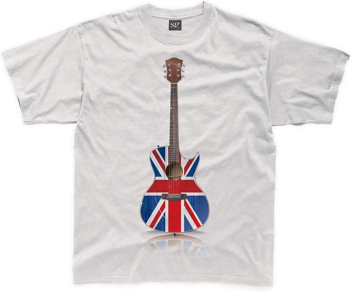 Union Jack Acoustic Guitar Britpop Childrens Guitarist Kids T Shirt