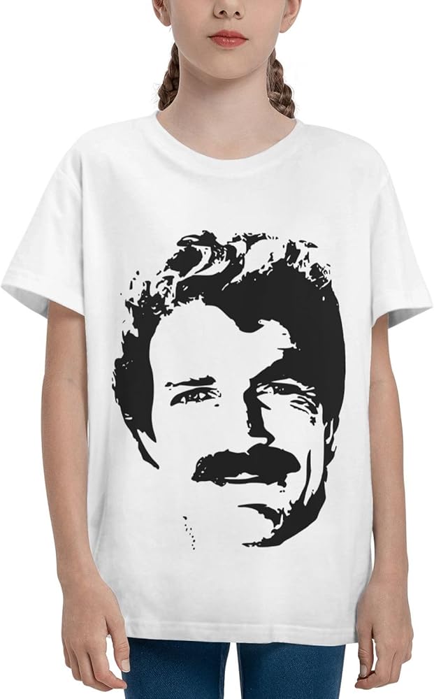 Tom Actor Selleck Shirt Boy's Girl's T Shirts Short Sleeve Graphic Tees Summer Casual Crewneck Tops White