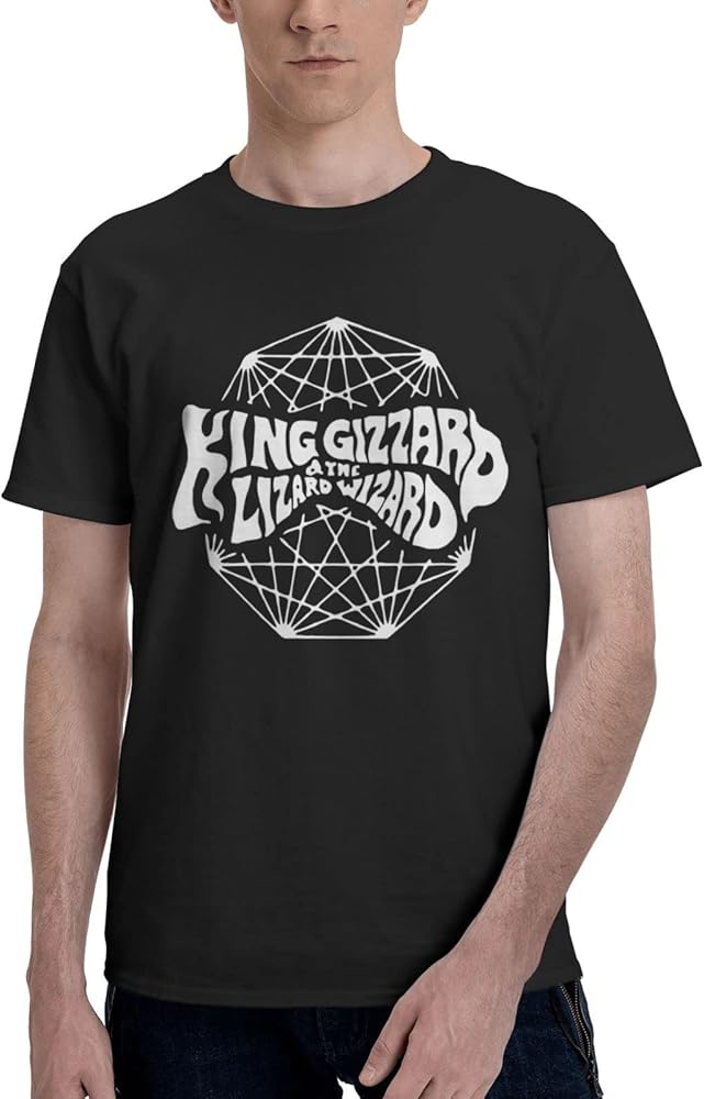 Rock Band T Shirts King Gizzard and Lizard Wizard Logo Men's Summer Cotton Tee Crew Neck Short Sleeve T-Shirt Black