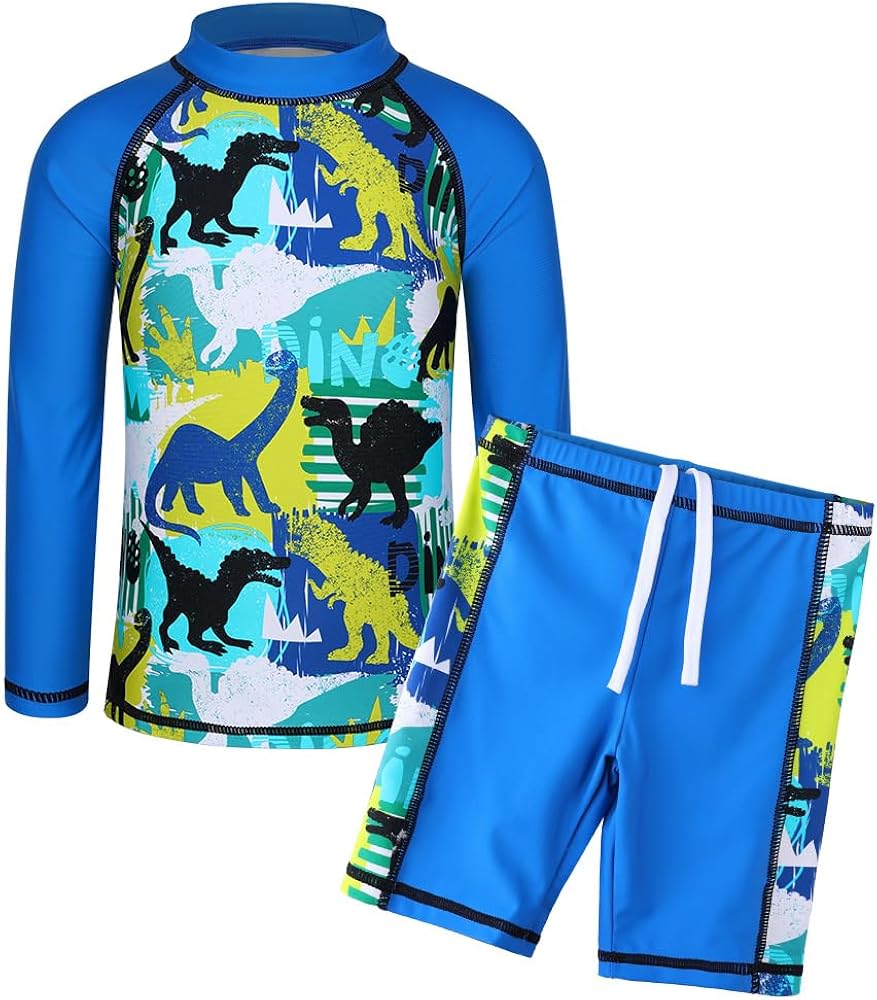 TFJH E Kids Boys UPF 50+ UV Swimwear Sun Protective Long Sleeve Two Piece Swimsuit