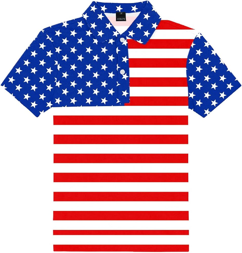 AOBUTE Kids July 4th Shirts American Flag Short Sleeve Patriotic Polo Shirt 3-14 Years