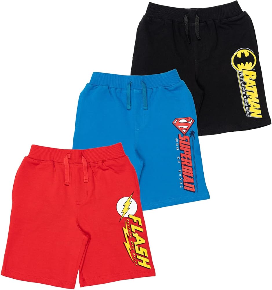 DC Comics Justice League Batman Superman The Flash French Terry 3 Pack Shorts