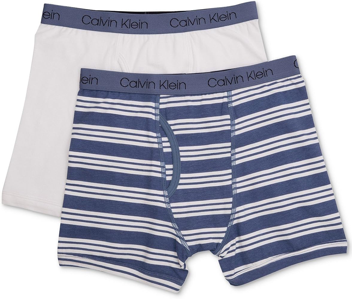 Calvin Klein Boy's Assorted Boxer Briefs (Pack of 2) (Blue Simple Stripe(I5131)/White, Small/6-7)