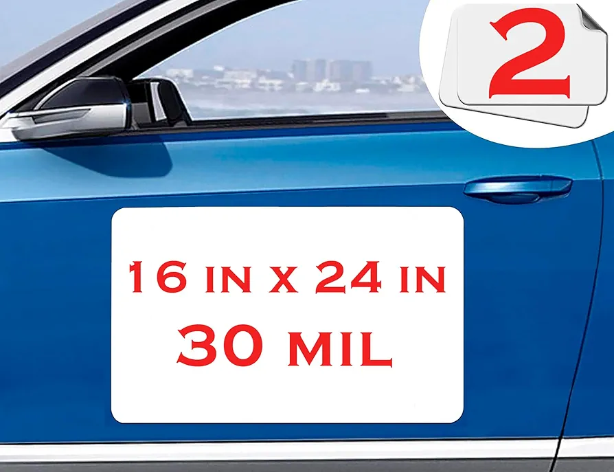 Car Magnet Sheet 16" x 24" 2 Pack - White Blank Automotive Magnets for Company Advertising, Print or Sticker - Strong Non Adhesive Vinyl Magnetic Sheets for Cars, Truck Decals, Van Advertisement Signs