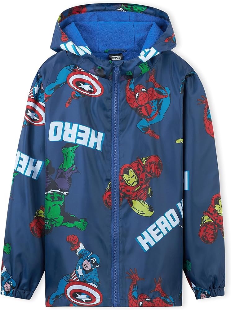 Marvel Boys Waterproof Jacket Avengers Spiderman Hooded Jacket Fleece Lining Raincoat for Boys Teenagers 4-14 Years