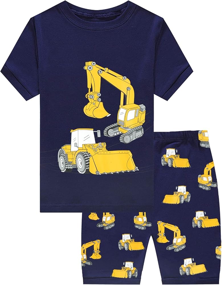 Little Hand Boy Pajamas Set Short Pjs Toddler Monster Truck Sleepwear Cotton Excavator Jammies Summer Clothes 2-7 Years