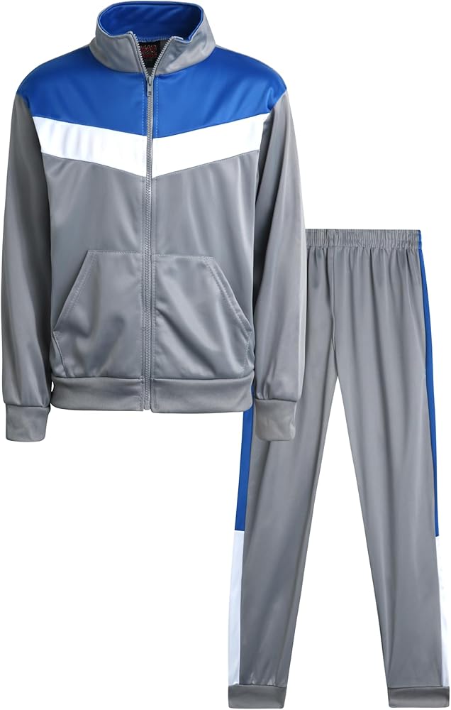 Boys' Tricot Jogger Set - 2 Piece Active Performance Zip-Up Tracksuit Set (Size: 4-18)