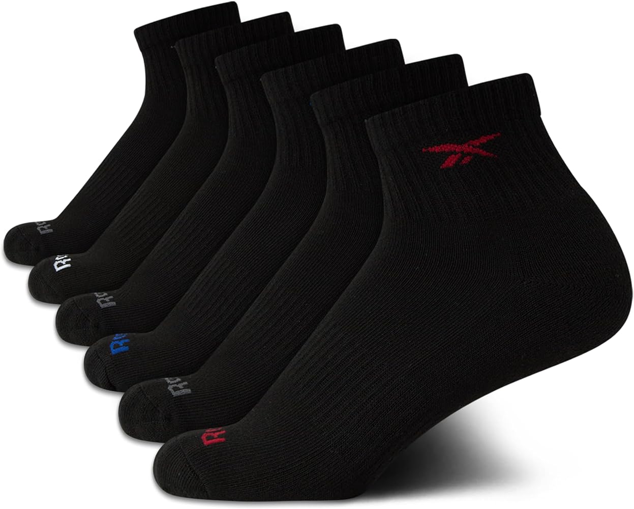 Reebok Boys' Comfort Cushioned Quarter Cut Basic Socks (6 Pack), Size Large, BlackGreyWhite