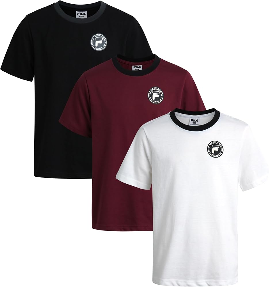 Fila Boys' Active T-Shirts - Casual Stretch Cotton T-Shirts - Crewneck Short Sleeve Shirt for Boys (8-18)