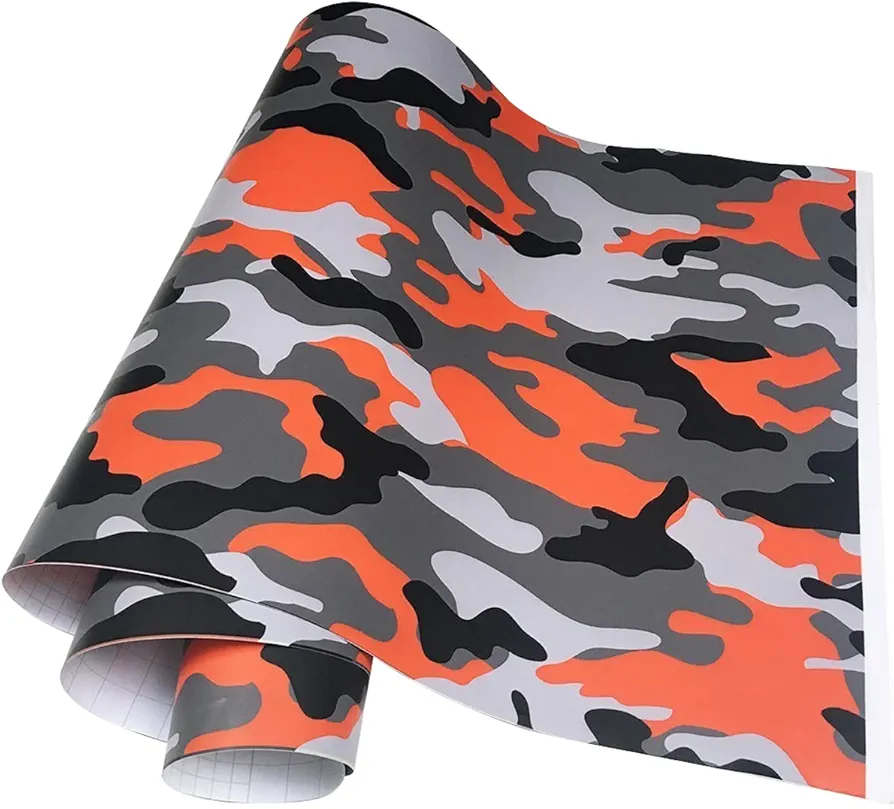 11.81x59.06 inch Camouflage Car Vinyl Film Wrap, Camo Vinyl Car Wrap Film Automobile Sticker for Car Motorcycle Laptop Decoration,Orange Black