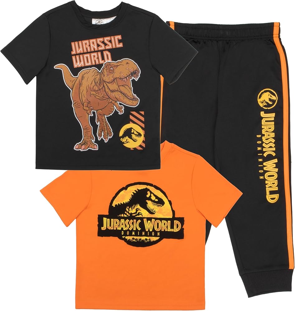 Jurassic World Boys 3-Piece Set, Two Short Sleeve T-Shirts & Jogger Pants 3-Pack Bundle Set for Kids