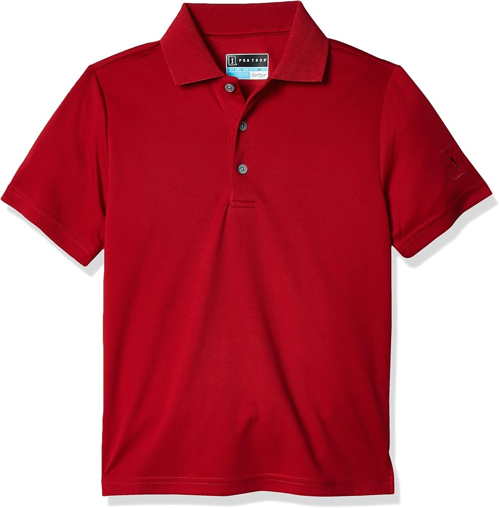 PGA TOUR Boys Short Sleeve Airflux Solid Polo Shirt