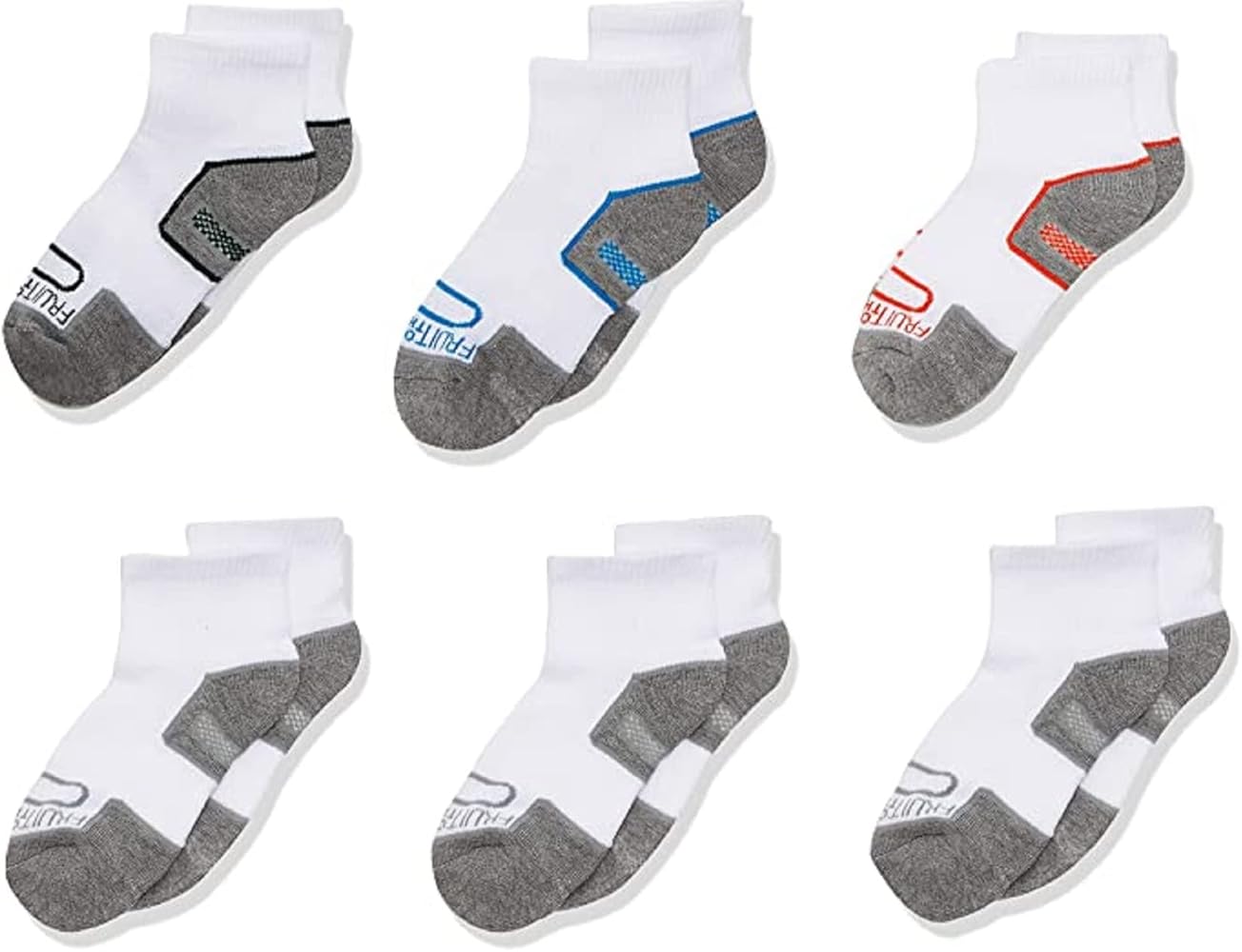 Fruit of the Loom Boys 6-pair Half Cushion Ankle Socks White Multi Medium