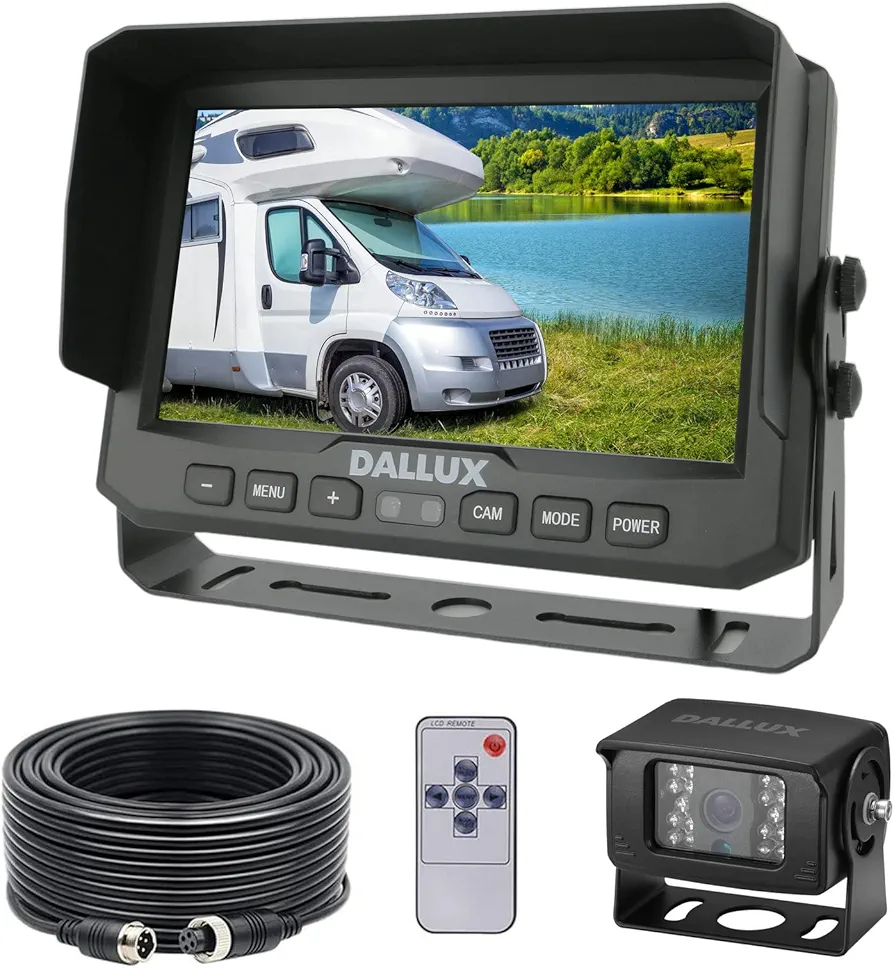 DALLUX Heavy Duty Vehicle Truck Bus Backup Camera System,Waterproof Night Vision Rear View Camera with 7 inch Monitor+66ft 4 PIN Camera Cable for Bus Truck Van Trailer RV Campers Motor Home(12V 24V)