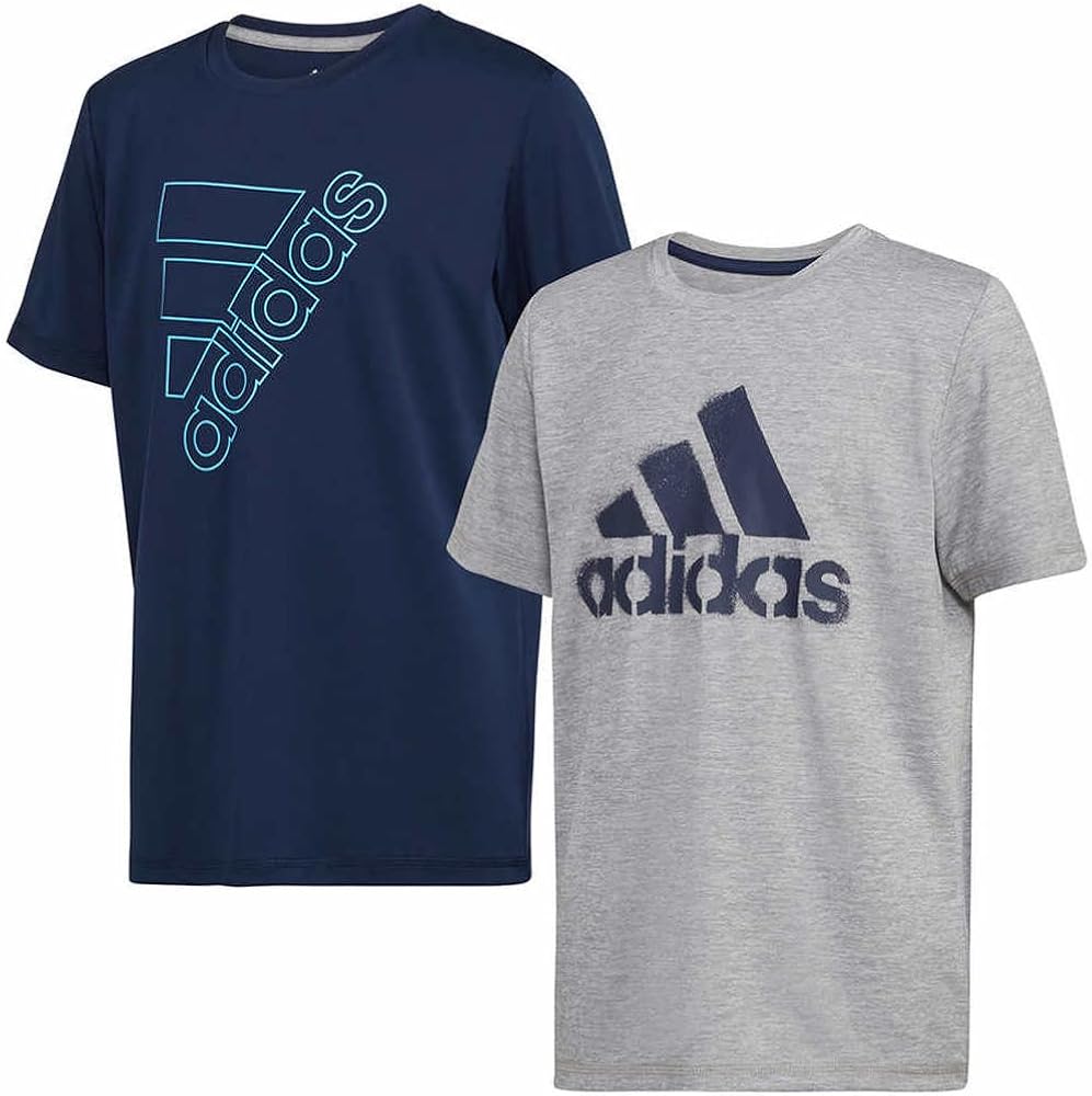 adidas Youth 2-Pack Performance Tee (as1, Alpha, s, Regular, Heather Grey/Navy)