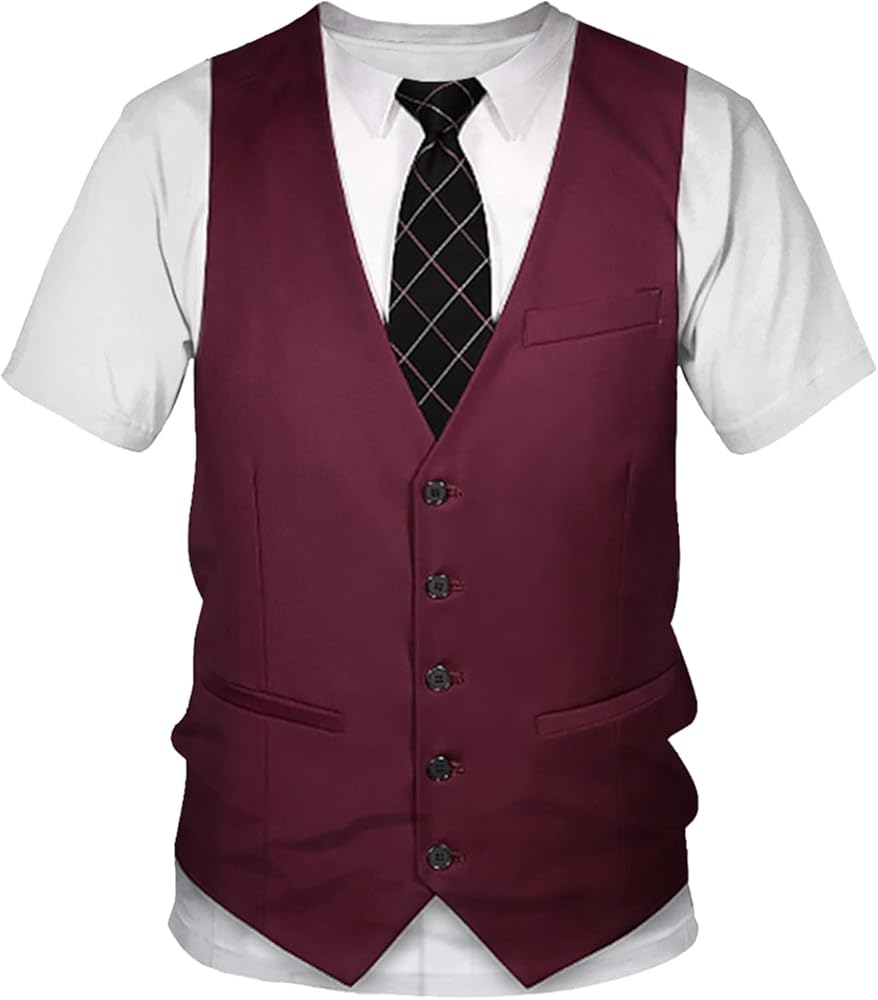 Kids Boys Short Sleeve Formal Suit T-Shirt Fake Tie Printed Tuxedo Shirt Tops Casual Wear