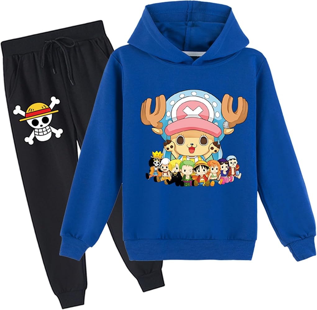 PaPama Boys Girls 2 Piece Anime Hooded Outfits,Casual Long Sleeve Pullover Hoodie and Sweapants Set for 2-16 Years