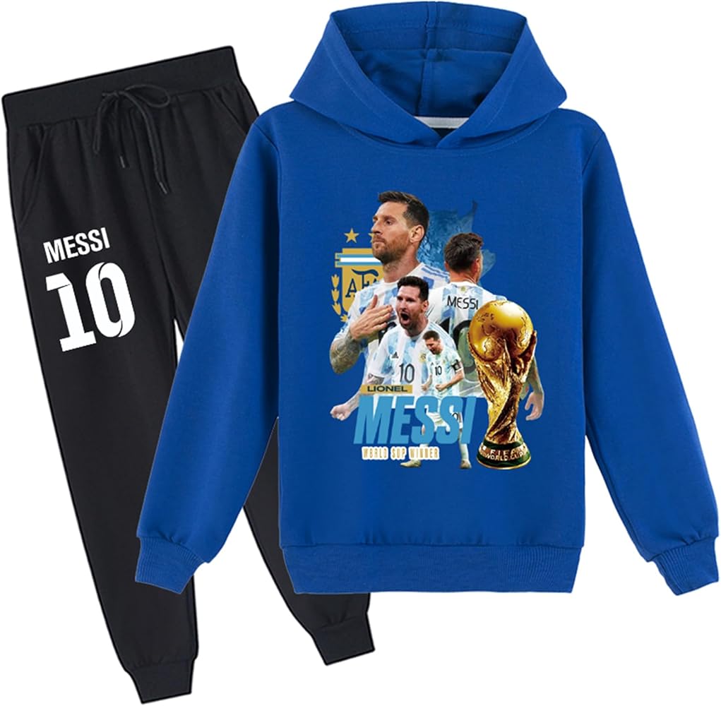 PaPama Kids Graphic Long Sleeve Sweatshirts and Sweatpants Set,Lionel Messi Hoodie Lightweight Pullover Tracksuit for Boys