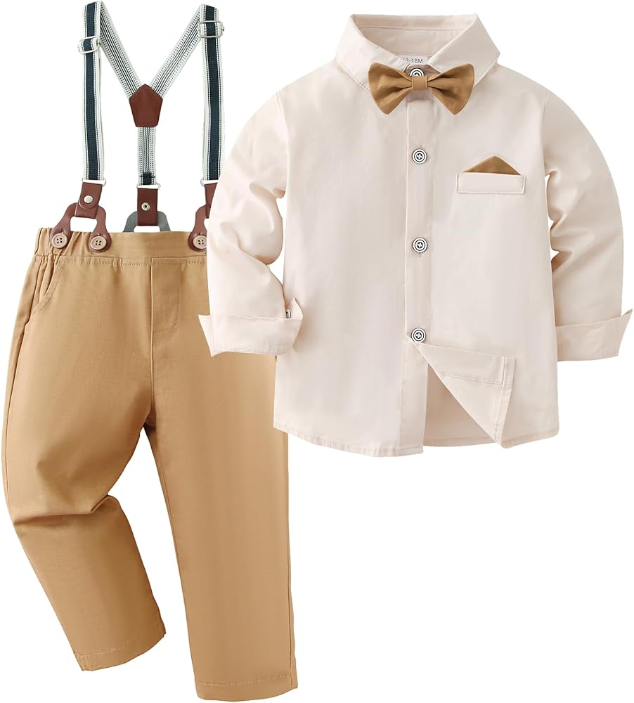 DISAUR Boy Suits Boys Wedding Outfit Boy Dress Shirt with Bowtie/Suspender Pants Gentleman Wedding Outfit 6-10 Years