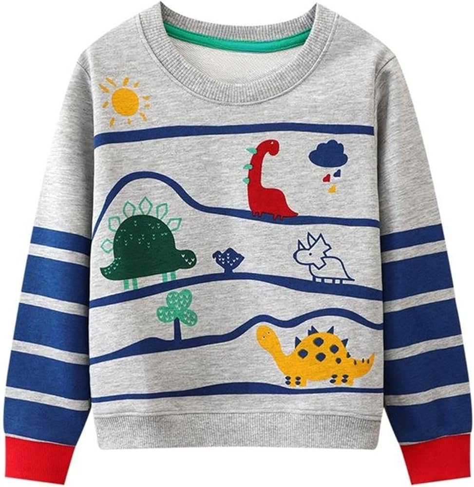 HILEELANG Toddler Boy Sweatshirts Crewneck Long Sleeve Pullover Cotton Graphic Top Sweater Shirts