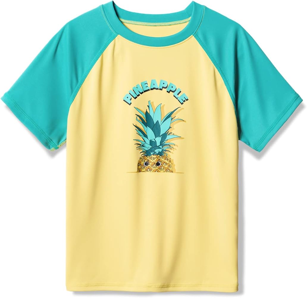 TSLA Youth Kids UPF 50+ Short Sleeve, Aqua Water Swimsuit Top, UV/SPF Surf Swim Shirt