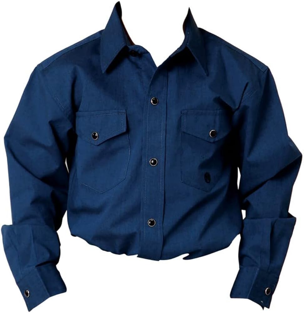 Roper Boys Kids Blue 100% Cotton Solid Black Fill L/S Shirt