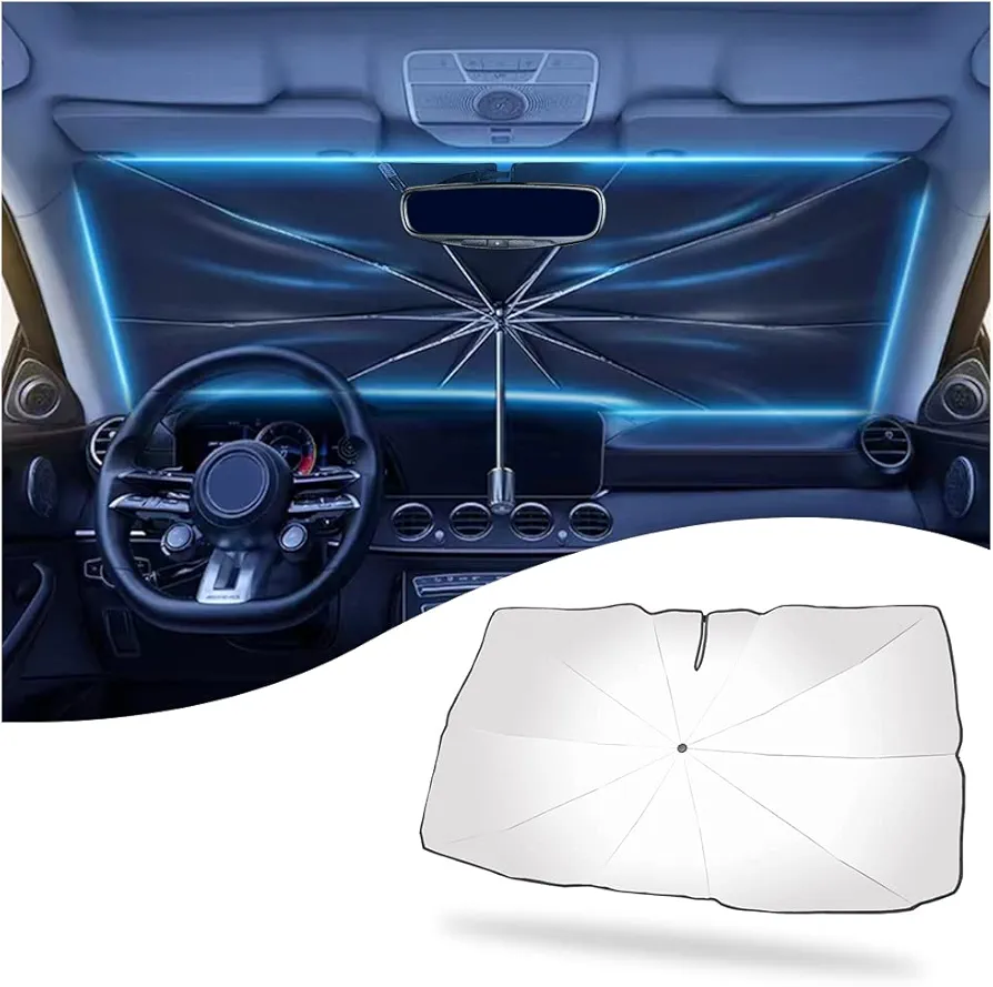 2024 Newest Car Umbrella Sun Shade Cover,Nano 5-Layer Block UV Reflector+Handy Windshield Sun Shade for Most Cars SUV Truck,One of The Fastest Cooling and Sun Protection Car Sun Shade