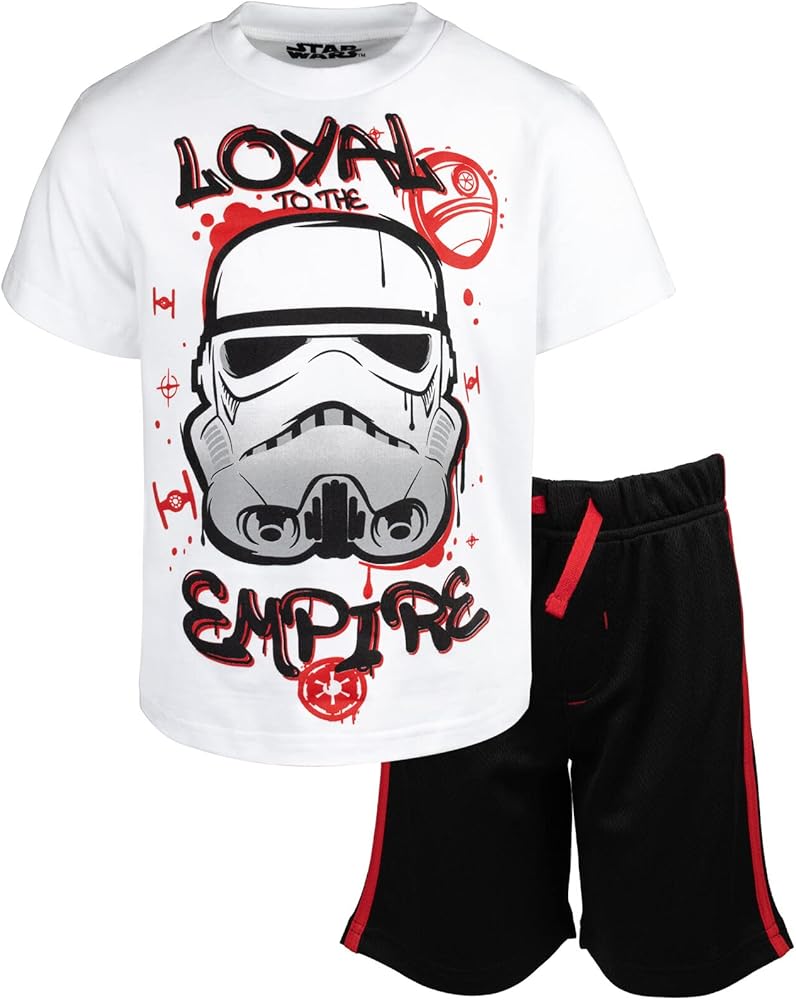 STAR WARS Darth Vader Stormtrooper Millenium Falcon Mesh Graphic T-Shirt and Shorts Outfit Set Little Kid to Big Kid