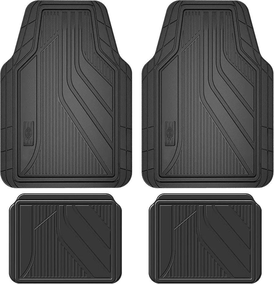 Dickies 4-Piece All-Weather Floor Mats, Heavy-Duty Rubber Liners, Universal Trim-to-Fit Custom Auto Mats, Anti-Slip Design, All-Season Automotive Protection, Vehicles, Cars, Trucks, and SUVs (Black)