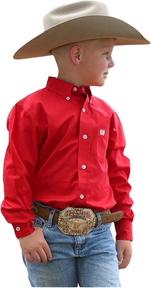 Cinch Boys' Long Sleeve Button-Down Western Shirt Red X-Large US