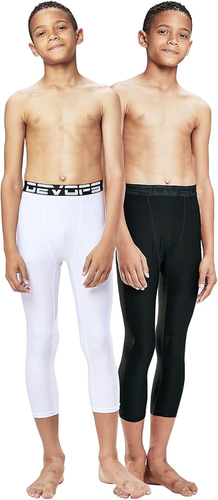 DEVOPS Boys 2-Pack 3/4 Compression Tights Sport Leggings Pants