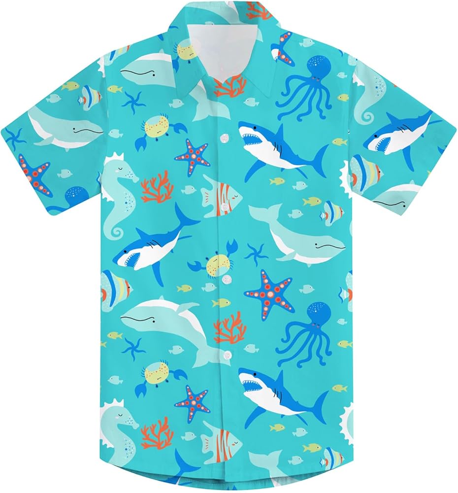 2-10T Boys Novelty Hawaiian Short Sleeve Button Down Dress Shirt