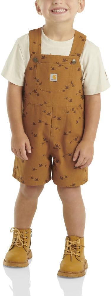 Carhartt Kid's CG8912 Short-Sleeve T-Shirt and Canvas Print Shortall Set - Boys