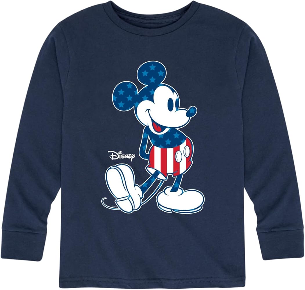 Disney Americana - Mickey Flag Pattern - Toddler and Youth Long Sleeve Graphic T-Shirt