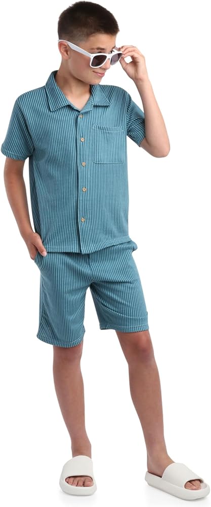 Ben Sherman Boys' Shorts Set - 2 Piece Cabana Button Down Collared T-Shirt and Summer Shorts - Boys Summer Outfits (4-14)