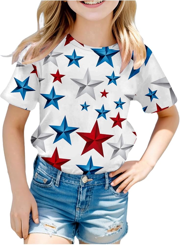 4th of July Shirt for Toddler Boy Girl Red White Blue T-Shirts Novelty Short Sleeve Round Neck Independence Day Tops Tees 3-10 Years,Toddler Boy 4Th of July Shirt,Boys 4Th of July Shirt Size 12