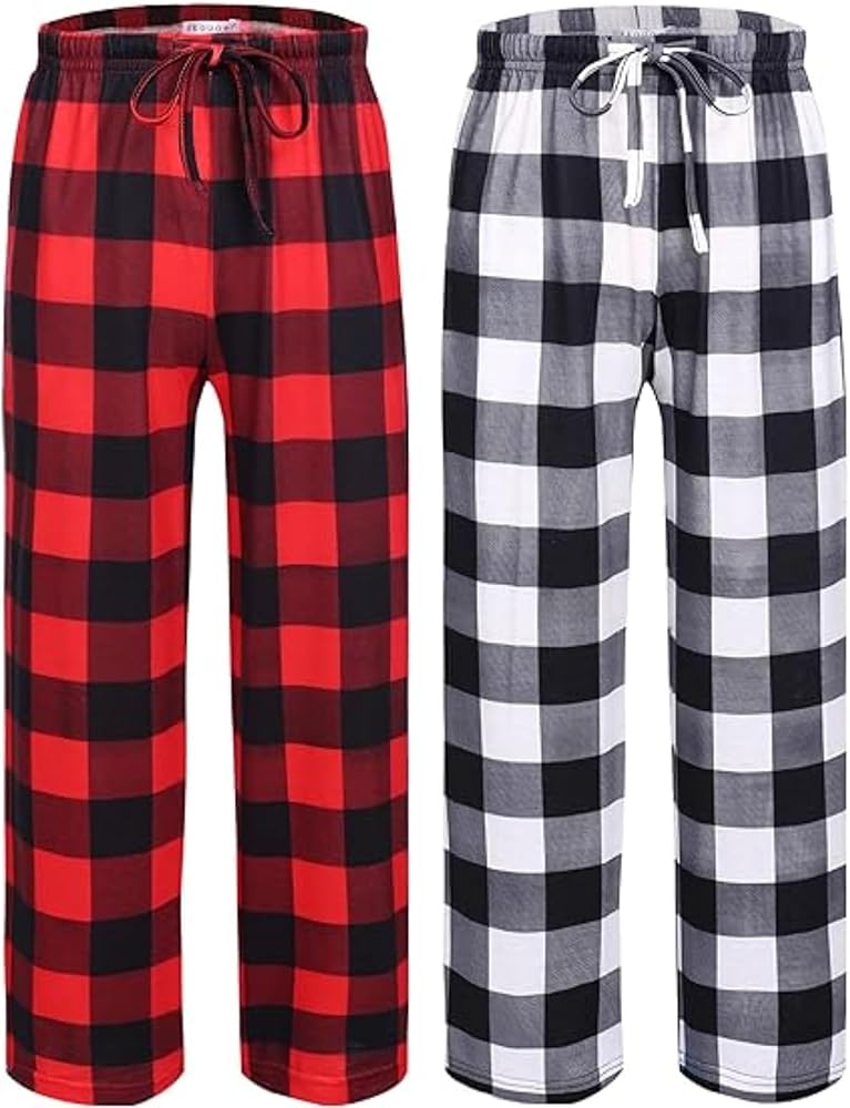 Ekouaer Boys Pajama Pants Long Sleep Pants Soft Elastic Waist Pajama Bottoms Plaid Lounge Pants with 2 Pockets 4-14 Years