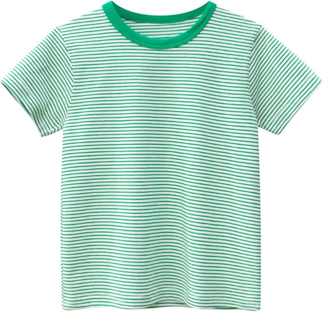 Toddler Kids Baby Boys Girls Striped Short Sleeve Crewneck T Shirts Tops Tee Clothes Graphic Tee 1-7 Years