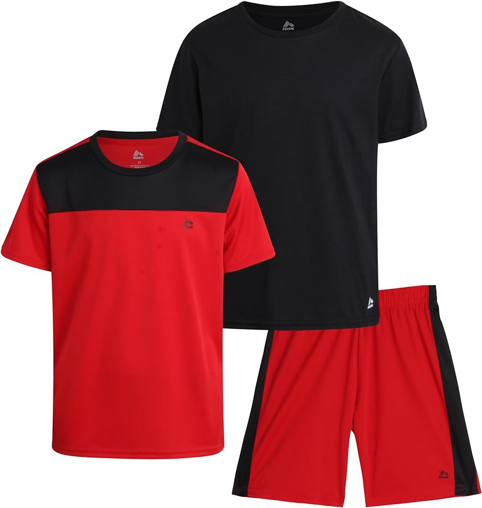 RBX Boys' Active Shorts Set - 3 Piece Performance T-Shirt and Athletic Basketball Shorts - Activewear Outfit for Boys (4-12)