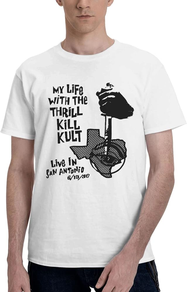 Rock Band T Shirts My Life with The Thrill Kill Kult Mens Summer Cotton Tee Crew Neck Short Sleeve Shirts White