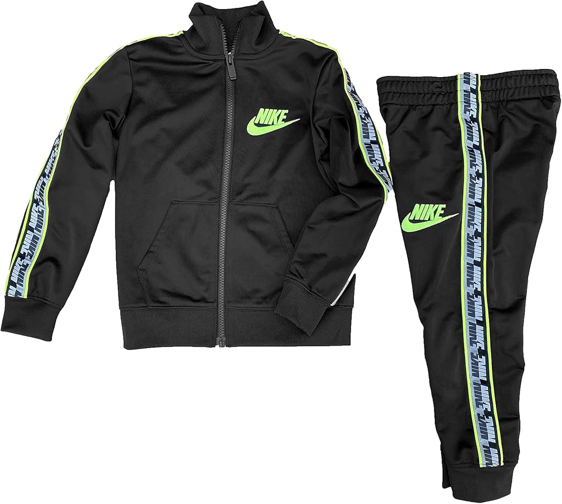 Nike Little Boys Logo Taping Jacket and Pants 2 Piece Set (Black(86H514-023)/Volt, 4T)