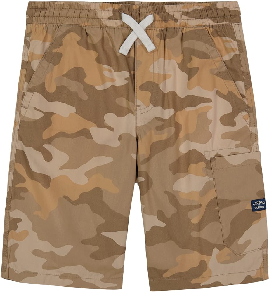 Lucky Brand Boys' Pull-On Cargo Shorts, Drawstring Closure, Irish Cream Camo GC04, 7