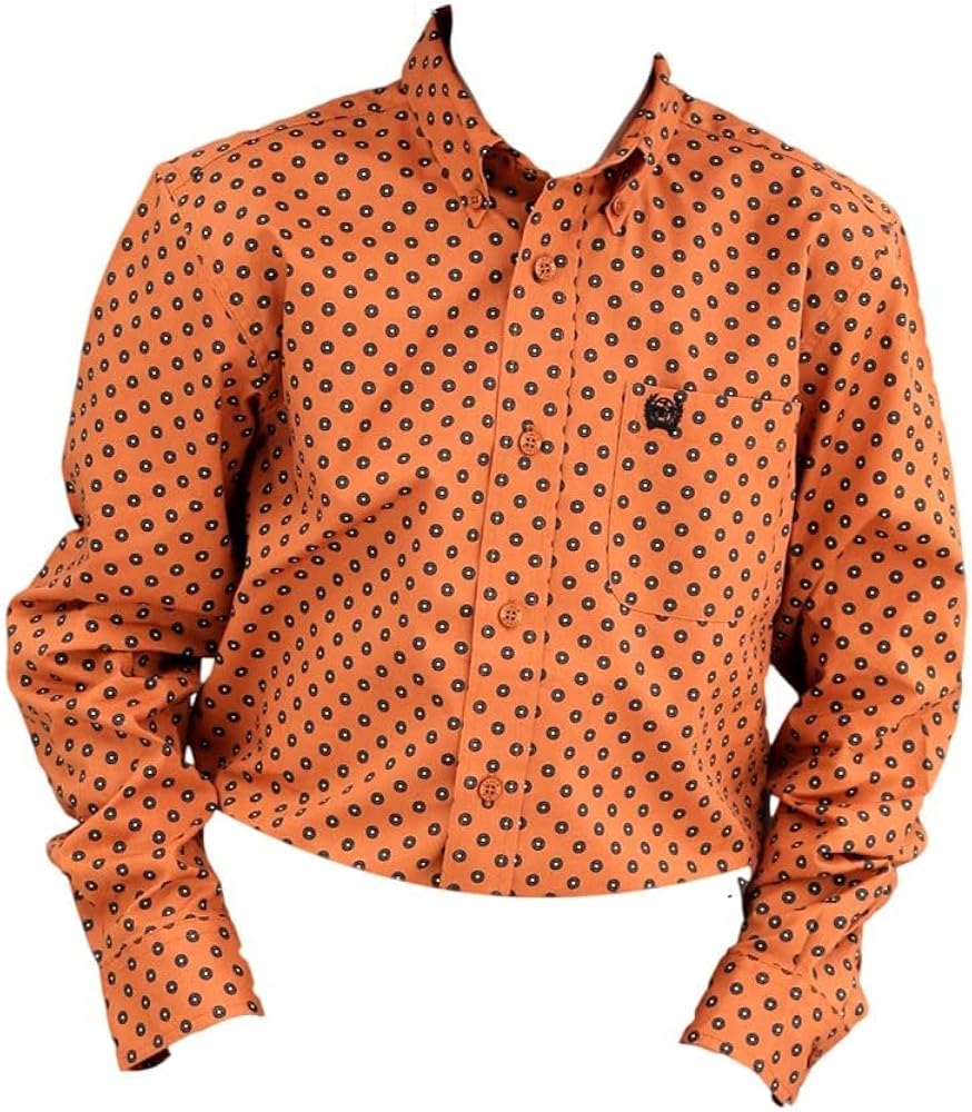 Cinch Boy's Geometric Print Button Down Shirt Gold L