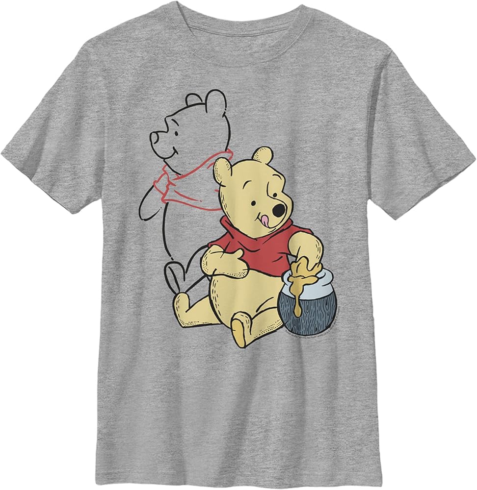 Disney Winnie Pooh Line Art Boy's Heather Crew Tee