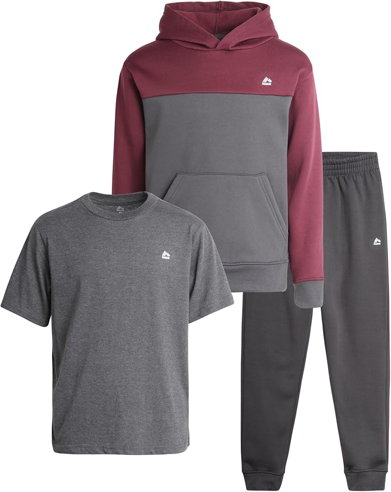 RBX Boys' Active Sweatsuit - 3 Piece Fleece Hoodie Sweathsirt, Jogger Sweatpants, and T-Shirt - Activewear Set for Boys, 8-12